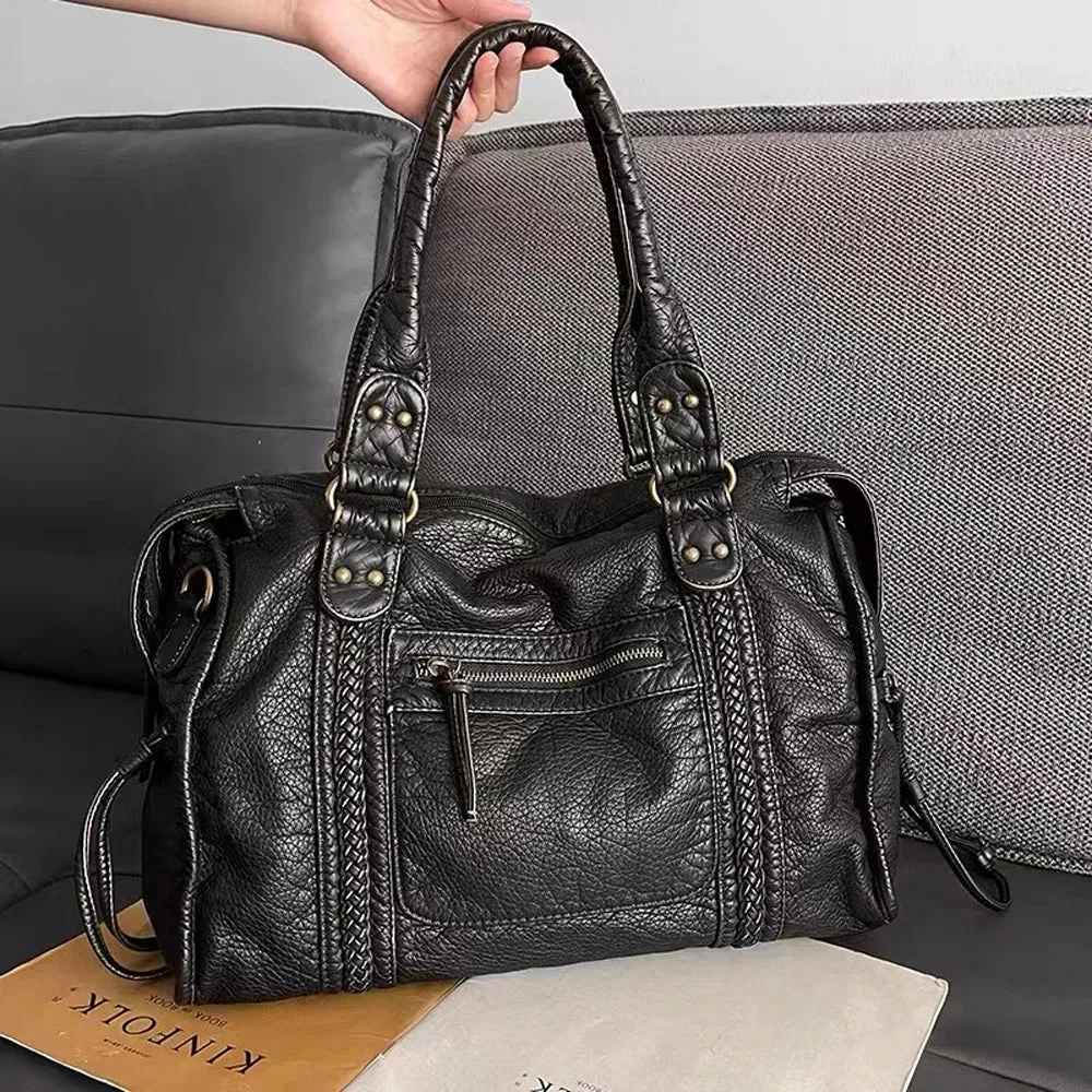Vintage Large Capacity Women's Handbag | Soft PU Leather Retro Tote Bag