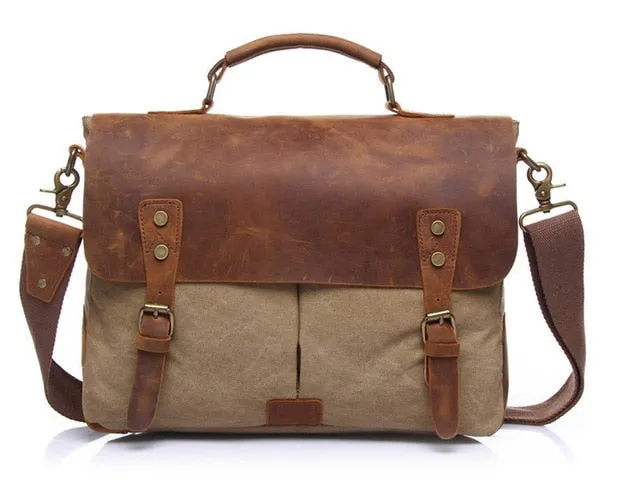 Vintage men's canvas messenger bag horse crazy leather man soft  bags school bag man's  lock military  hangbags messenger bags