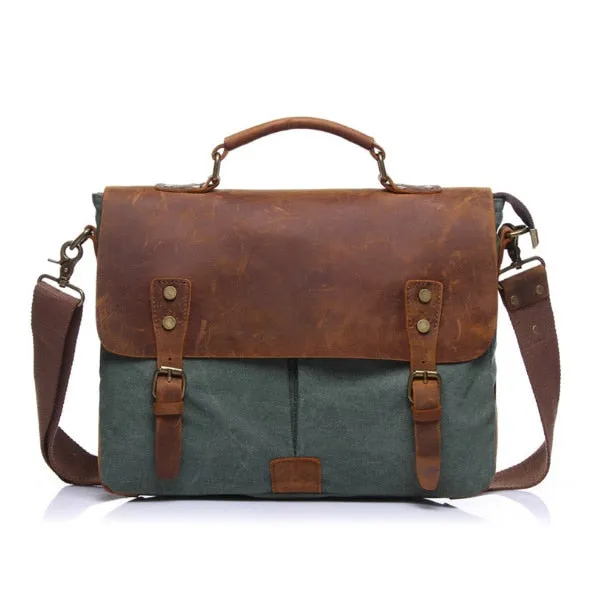 Vintage men's canvas messenger bag horse crazy leather man soft  bags school bag man's  lock military  hangbags messenger bags