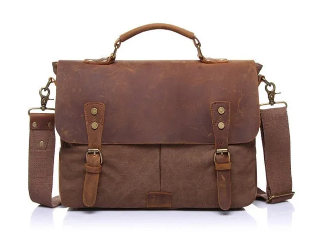 Vintage men's canvas messenger bag horse crazy leather man soft  bags school bag man's  lock military  hangbags messenger bags