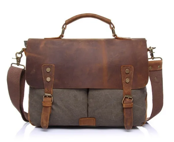 Vintage men's canvas messenger bag horse crazy leather man soft  bags school bag man's  lock military  hangbags messenger bags