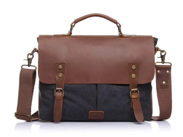 Vintage men's canvas messenger bag horse crazy leather man soft  bags school bag man's  lock military  hangbags messenger bags