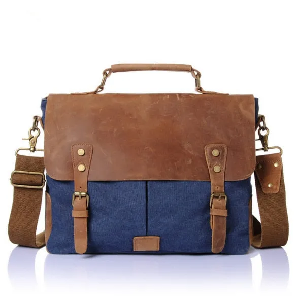 Vintage men's canvas messenger bag horse crazy leather man soft  bags school bag man's  lock military  hangbags messenger bags