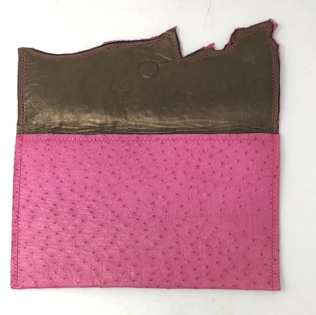 Vintage: Pink Ostrich Leather Envelope Clutch