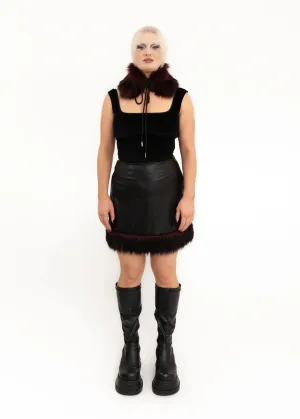 Vinyl skirt with faux fur trim