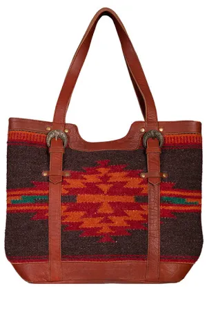 Western Shoulder Tote Geometric Print Woven Front