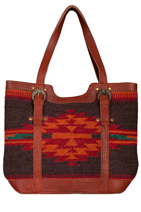 Western Shoulder Tote Geometric Print Woven Front