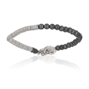 White Gold and Black PVD Flat-Round Beaded Bracelet