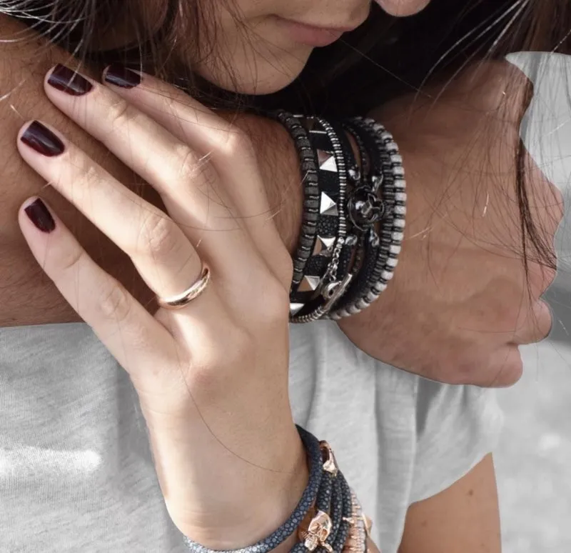 White Gold with Black PVD Small Beaded Bracelet