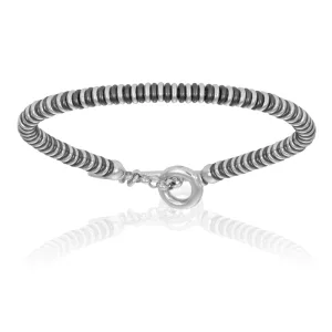 White Gold with Black PVD Small Beaded Bracelet