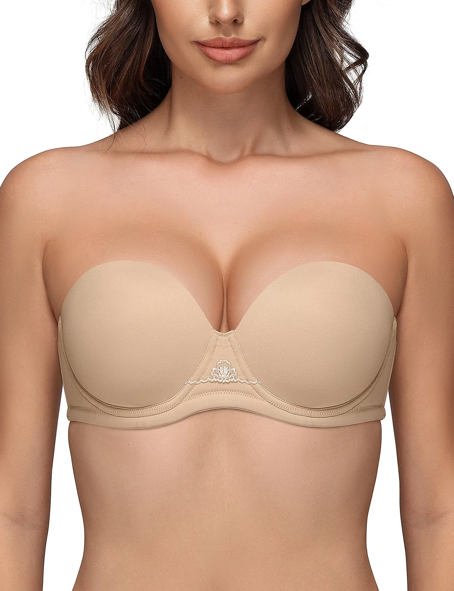 Wingslove Women's Strapless Full Figure Bra Underwire Multiway Contour Plus Size Bra Nude