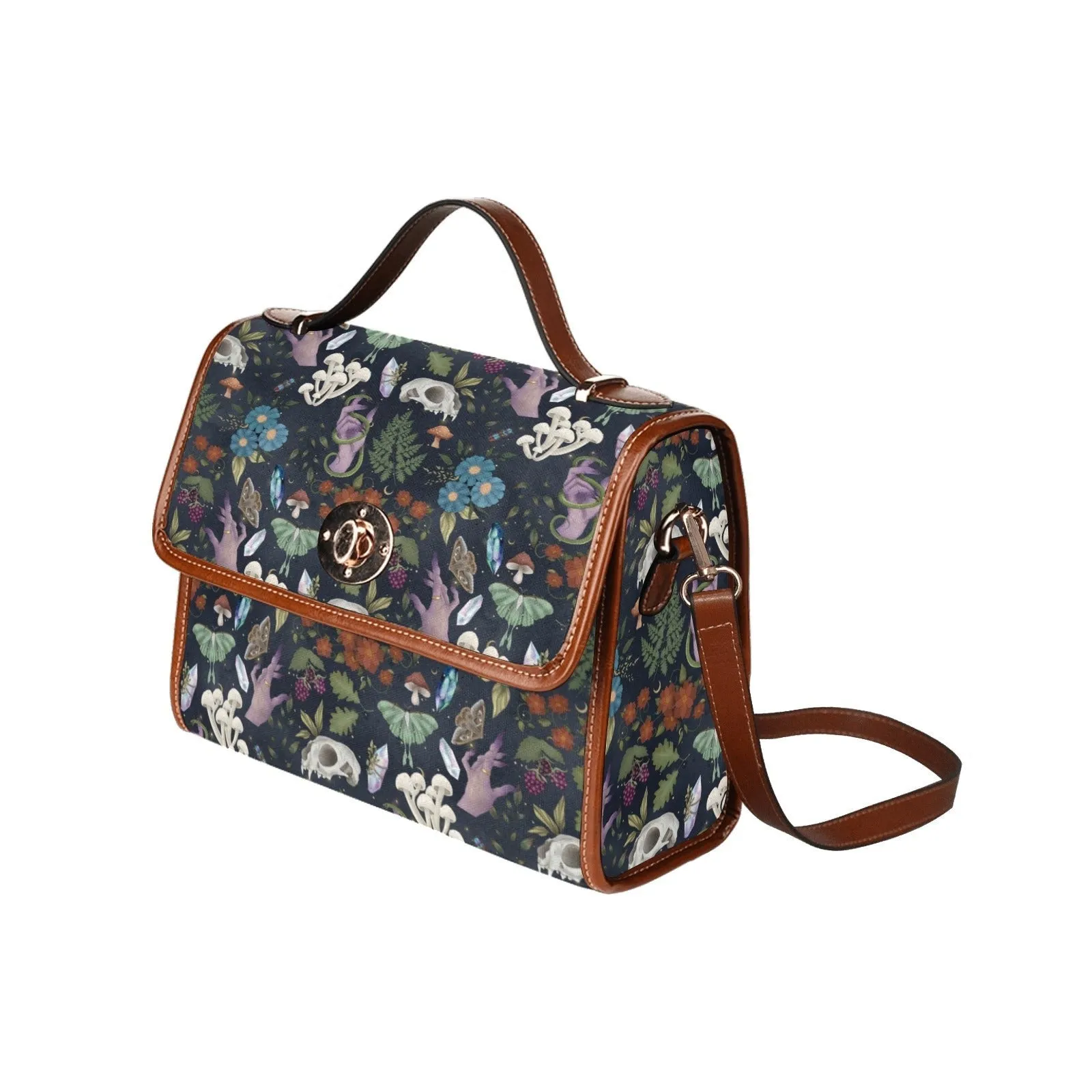 Witch Canvas Satchel bag, Dark Faecore Witchcore Cross Body purse, Canvas Witch Handbag, Mystical Fairy Mushrooms Boho Purse