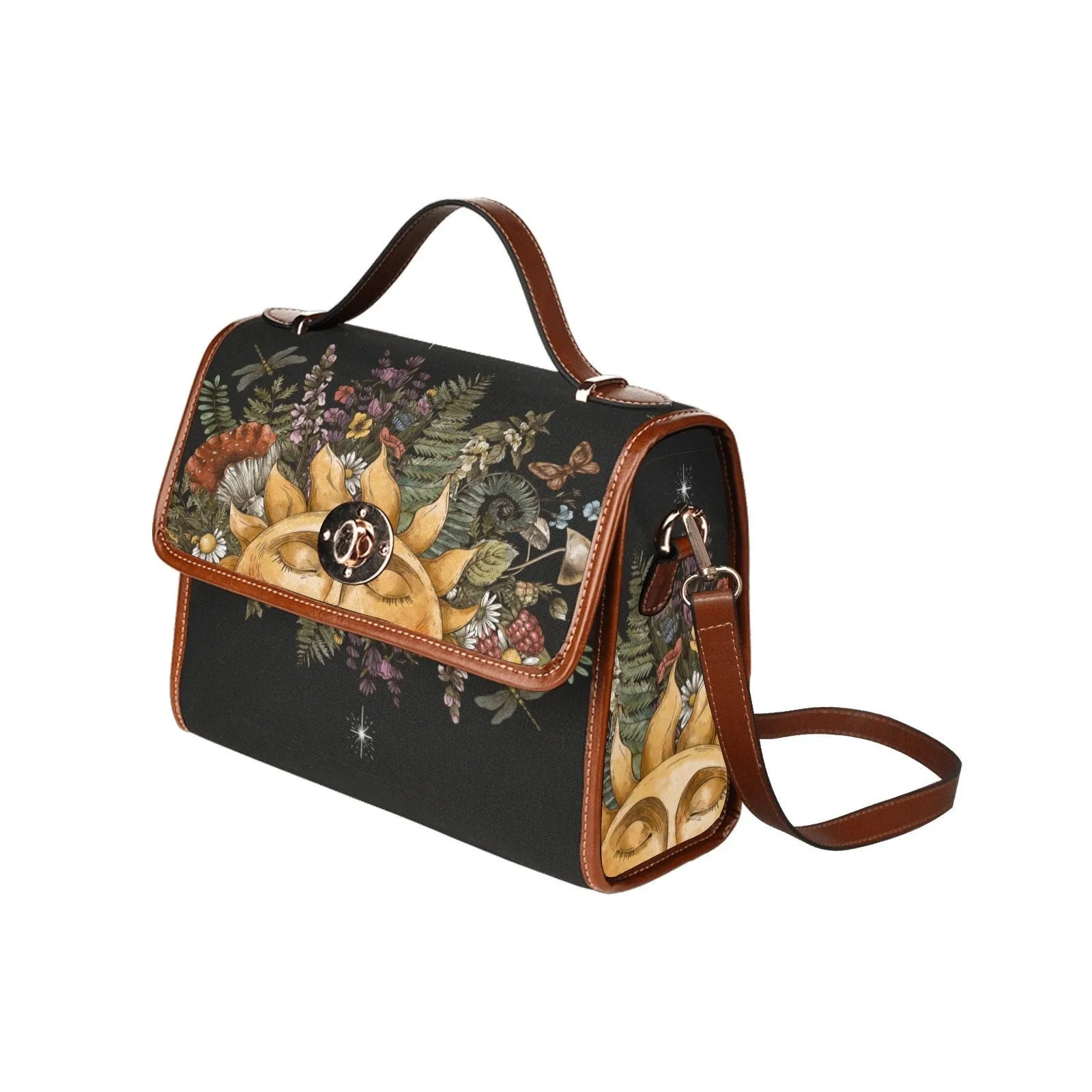 Witch Canvas Satchel bag, Dark Faecore Witchcore Cross Body purse, Canvas Witch Handbag, Mystical Fairy Mushrooms Boho Purse
