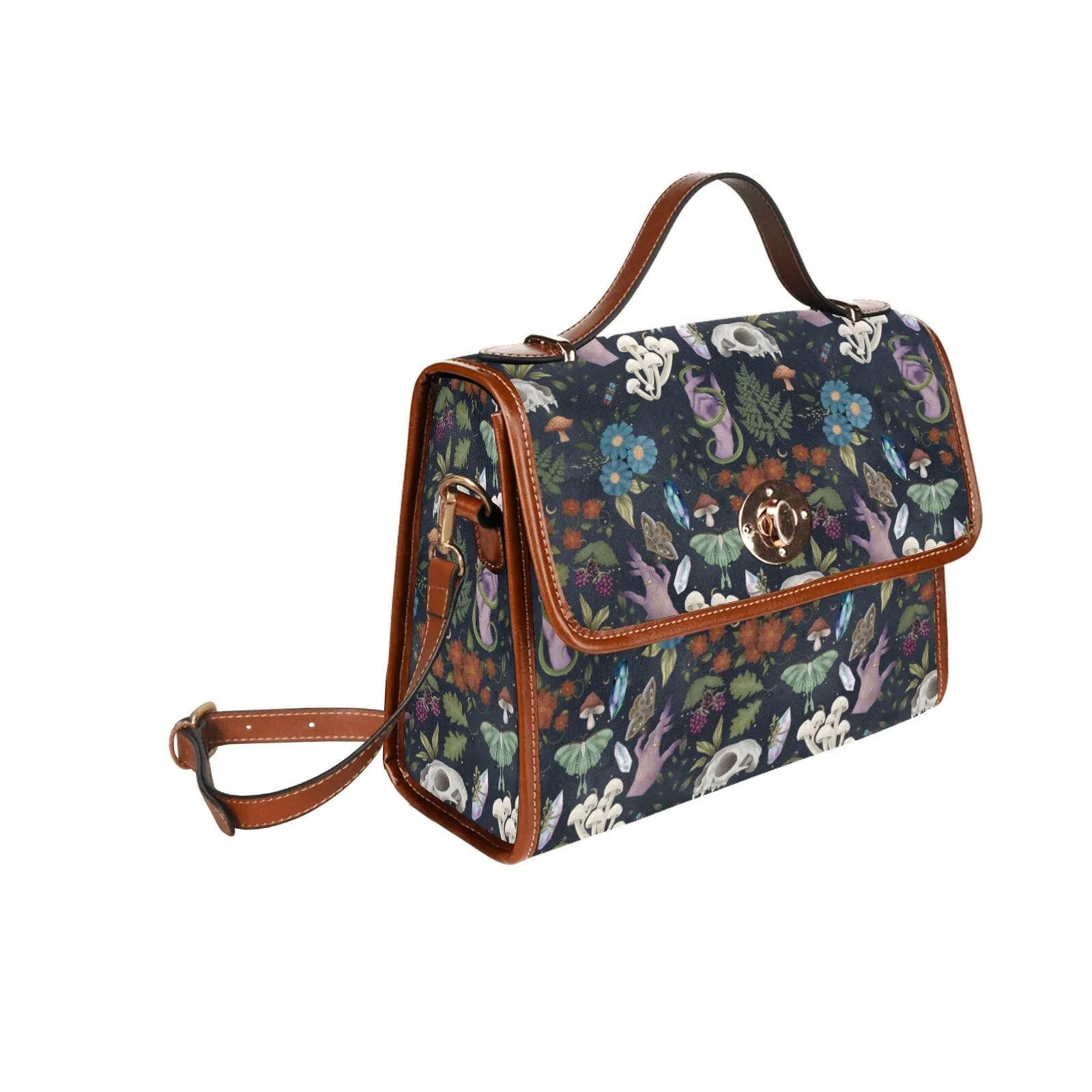 Witch Canvas Satchel bag, Dark Faecore Witchcore Cross Body purse, Canvas Witch Handbag, Mystical Fairy Mushrooms Boho Purse