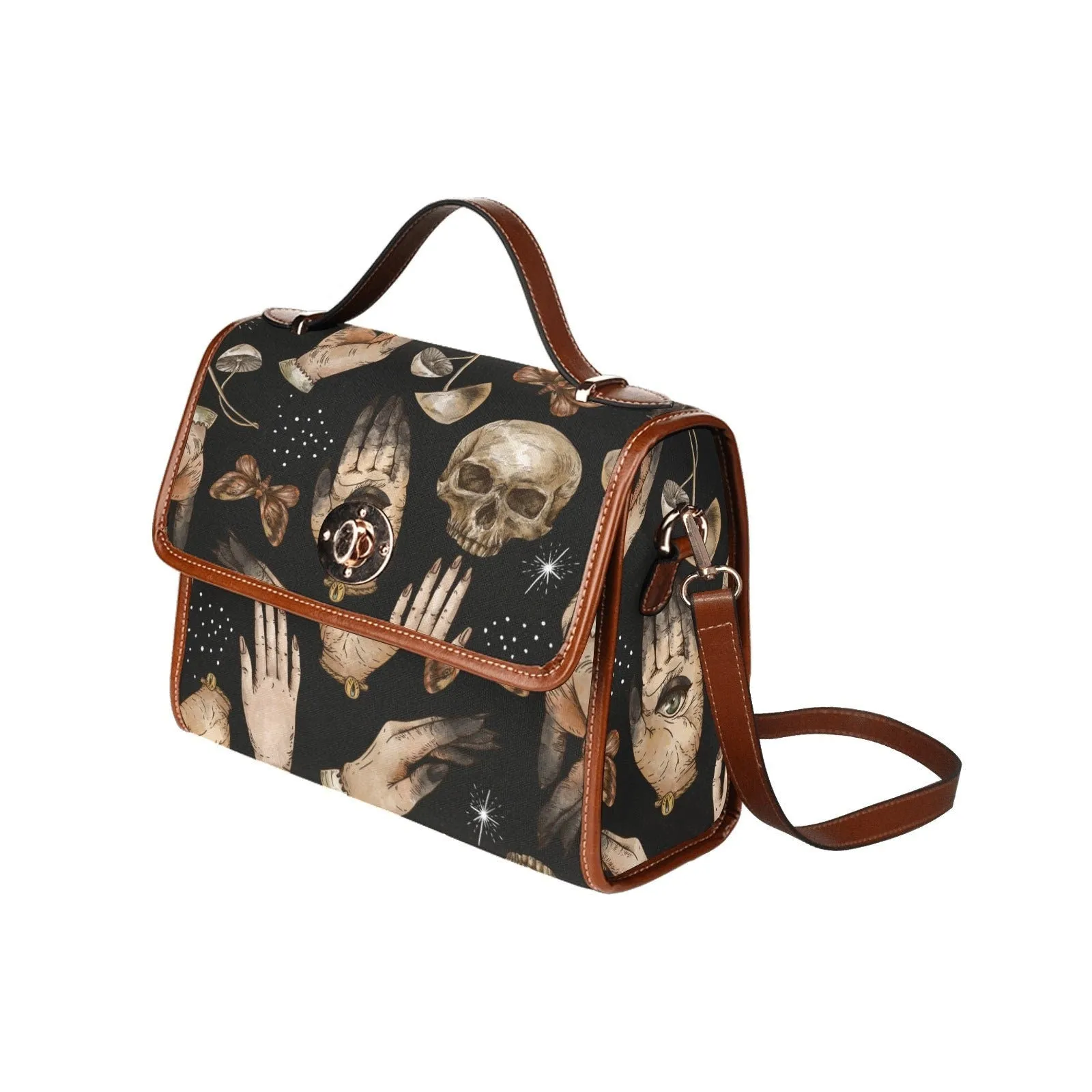 Witch Canvas Satchel bag, Dark Faecore Witchcore Cross Body purse, Canvas Witch Handbag, Mystical Fairy Mushrooms Boho Purse