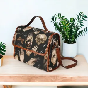 Witch Canvas Satchel bag, Dark Faecore Witchcore Cross Body purse, Canvas Witch Handbag, Mystical Fairy Mushrooms Boho Purse