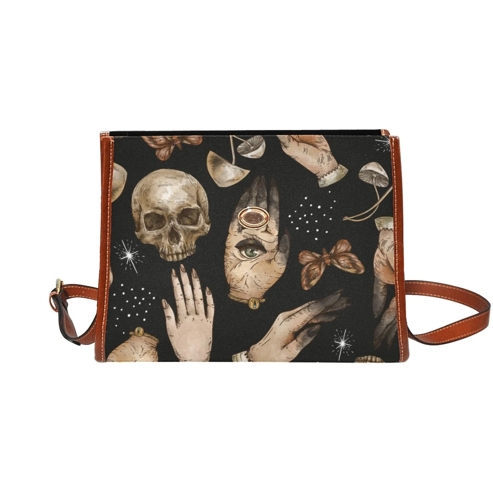 Witch Canvas Satchel bag, Dark Faecore Witchcore Cross Body purse, Canvas Witch Handbag, Mystical Fairy Mushrooms Boho Purse