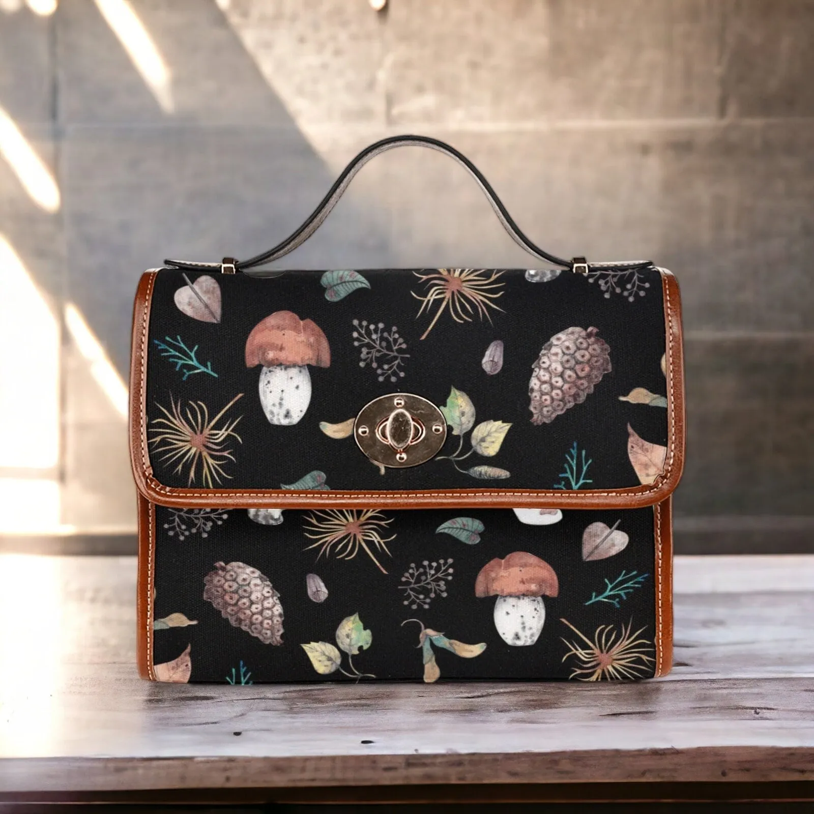 Witch Canvas Satchel bag, Dark Faecore Witchcore Cross Body purse, Canvas Witch Handbag, Mystical Fairy Mushrooms Boho Purse