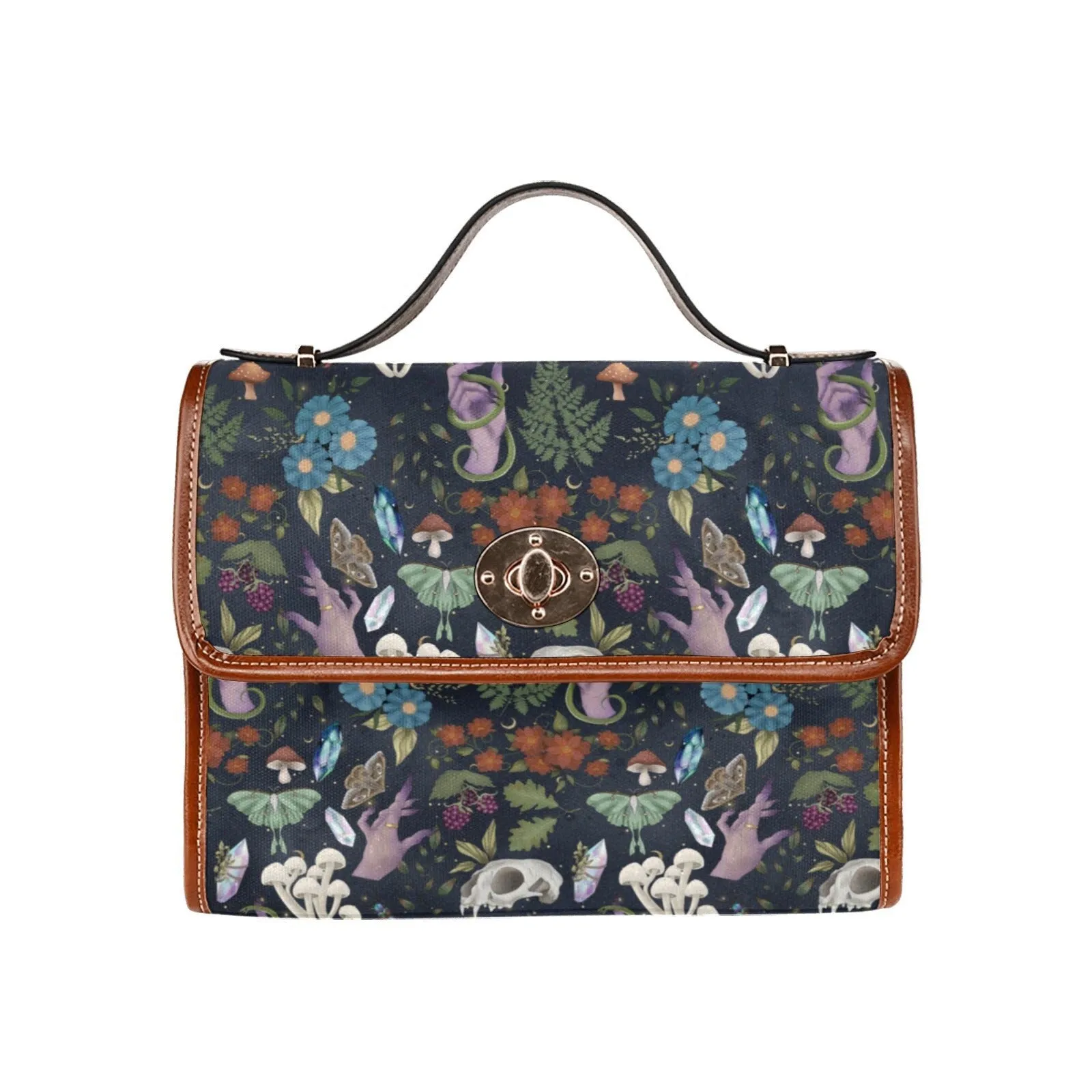 Witch Canvas Satchel bag, Dark Faecore Witchcore Cross Body purse, Canvas Witch Handbag, Mystical Fairy Mushrooms Boho Purse