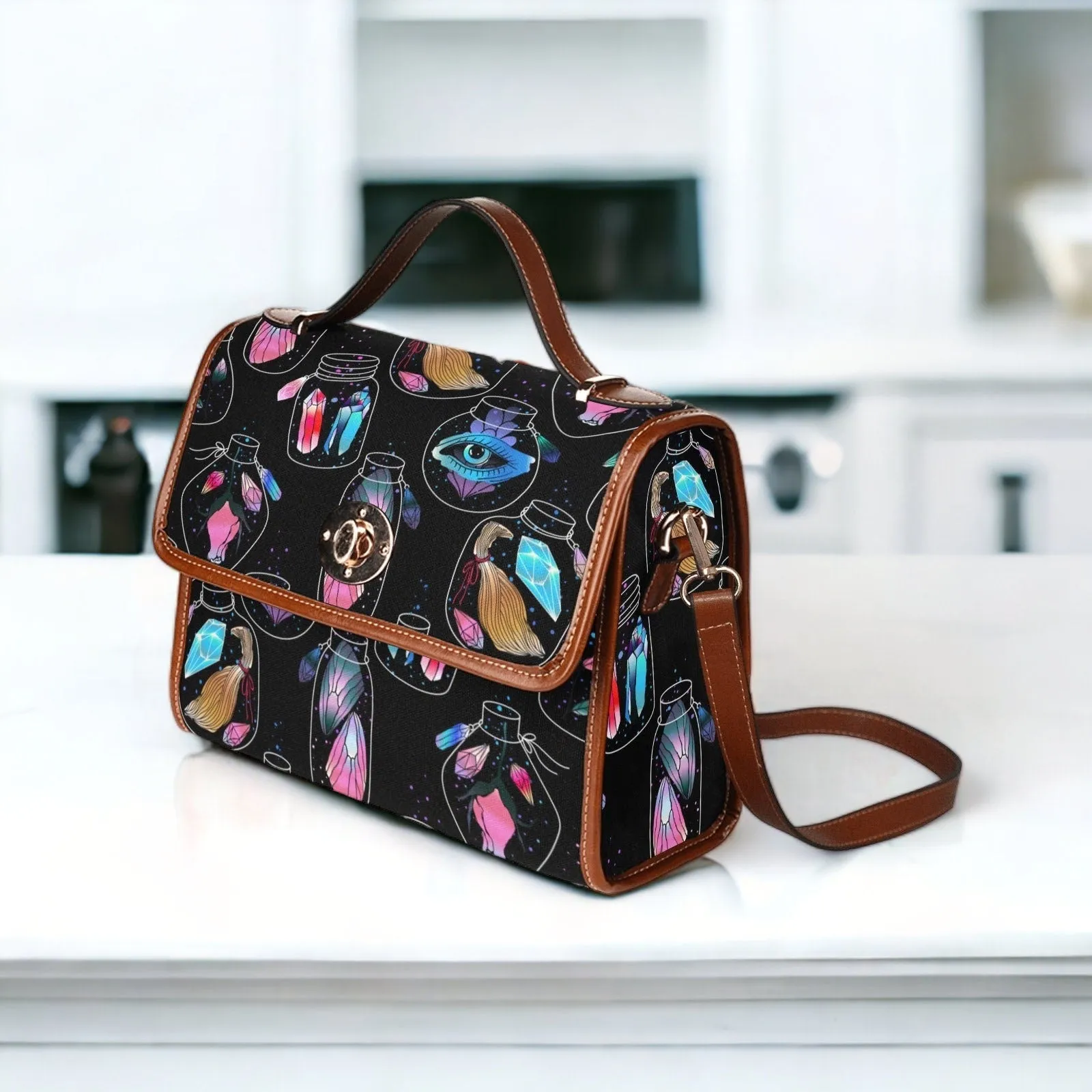 Witch Canvas Satchel bag, Dark Faecore Witchcore Cross Body purse, Canvas Witch Handbag, Mystical Fairy Mushrooms Boho Purse