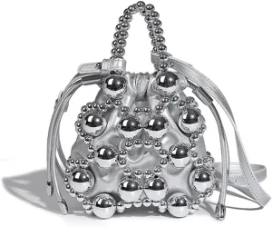 Women Beaded Evening Clutch Bag Weave Acrylic Handbag Purse Crossbody Reticulated Bag with Inner Bag for Wedding Party