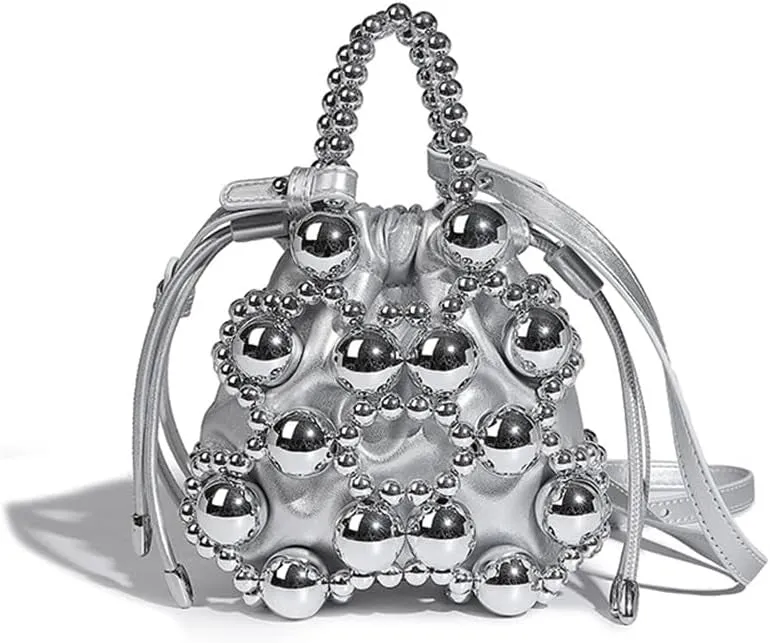 Women Beaded Evening Clutch Bag Weave Acrylic Handbag Purse Crossbody Reticulated Bag with Inner Bag for Wedding Party