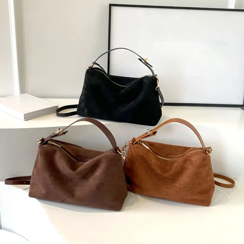 Women Suede Adjustable Crossbody Handbag