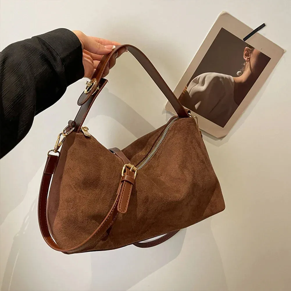 Women Suede Adjustable Crossbody Handbag