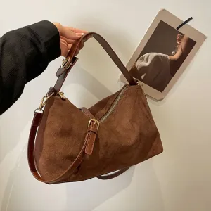 Women Suede Adjustable Crossbody Handbag