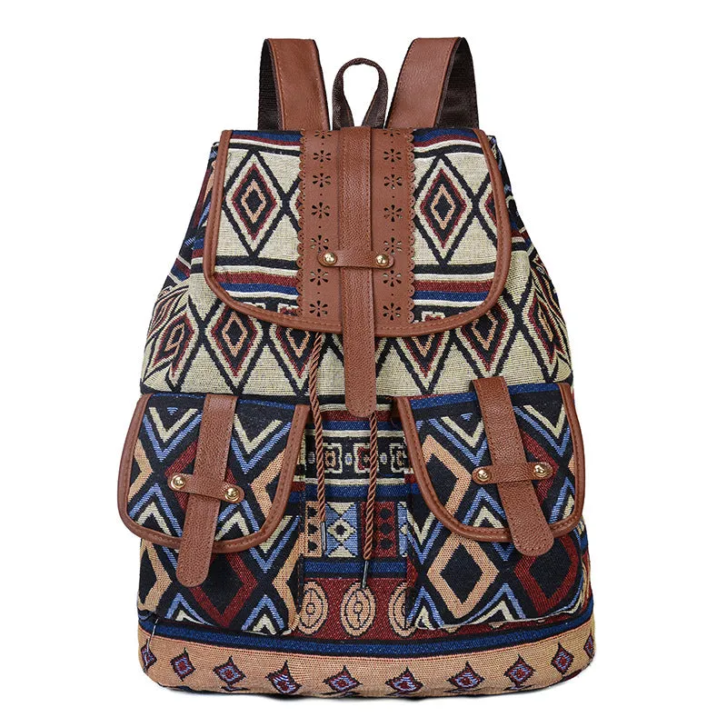 Women's Ethnic Style Retro Pattern Canvas Fashion Backpacks