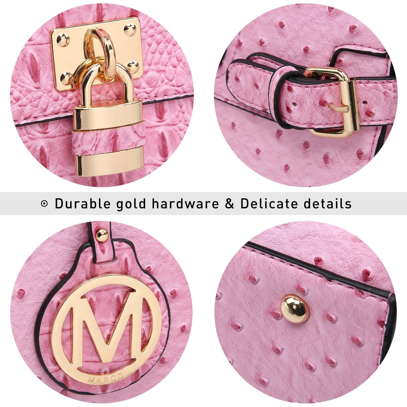 Womens Ostrich Faux Leather Handbags Satchels Ladies Purses with Wallet
