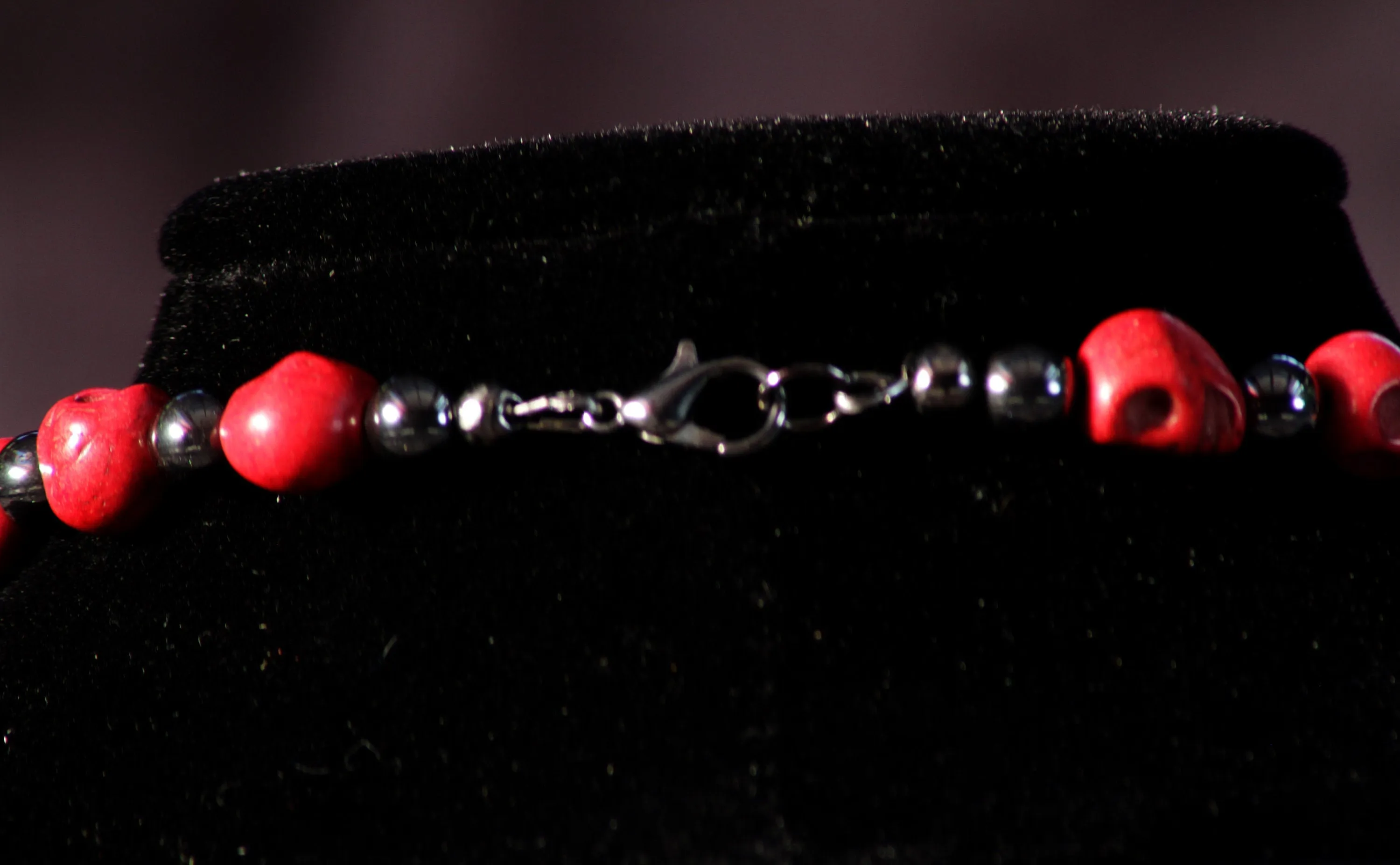 Women's Red Skull & Hematite gemstone Heart Necklace