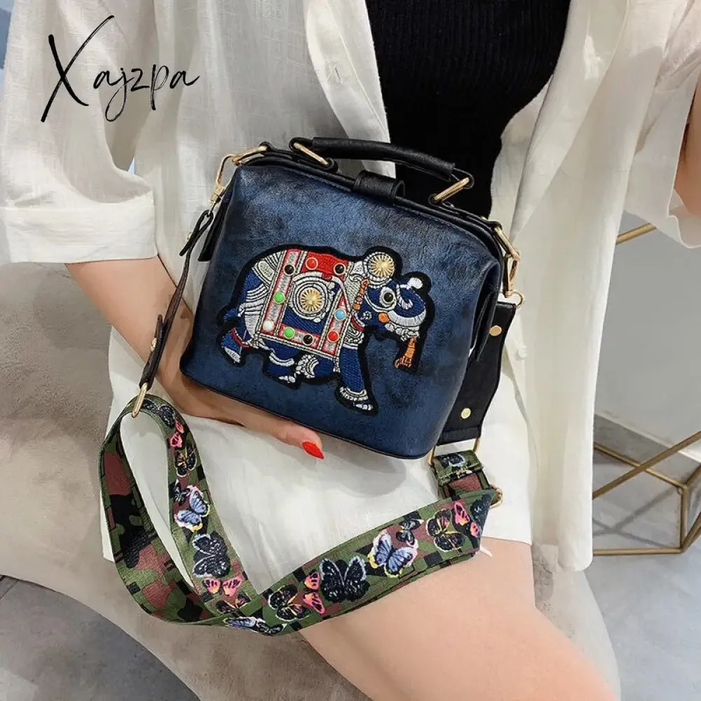 Xajzpa - Designer Luxury Brand Handbags Crossbody Bags Elephant Embroidered Bags for Women Leather Handbag Messenger Bag Purses Satchels