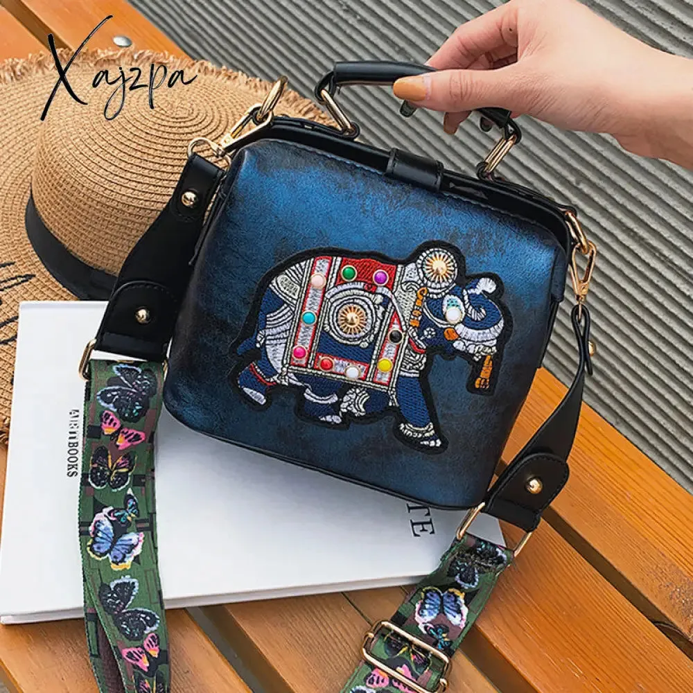 Xajzpa - Designer Luxury Brand Handbags Crossbody Bags Elephant Embroidered Bags for Women Leather Handbag Messenger Bag Purses Satchels