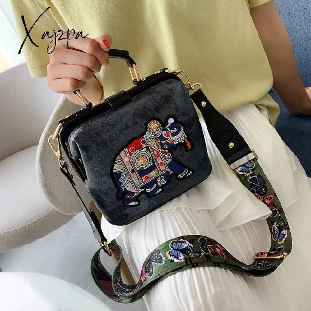 Xajzpa - Designer Luxury Brand Handbags Crossbody Bags Elephant Embroidered Bags for Women Leather Handbag Messenger Bag Purses Satchels