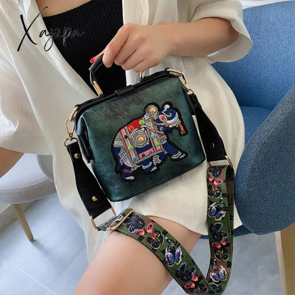Xajzpa - Designer Luxury Brand Handbags Crossbody Bags Elephant Embroidered Bags for Women Leather Handbag Messenger Bag Purses Satchels