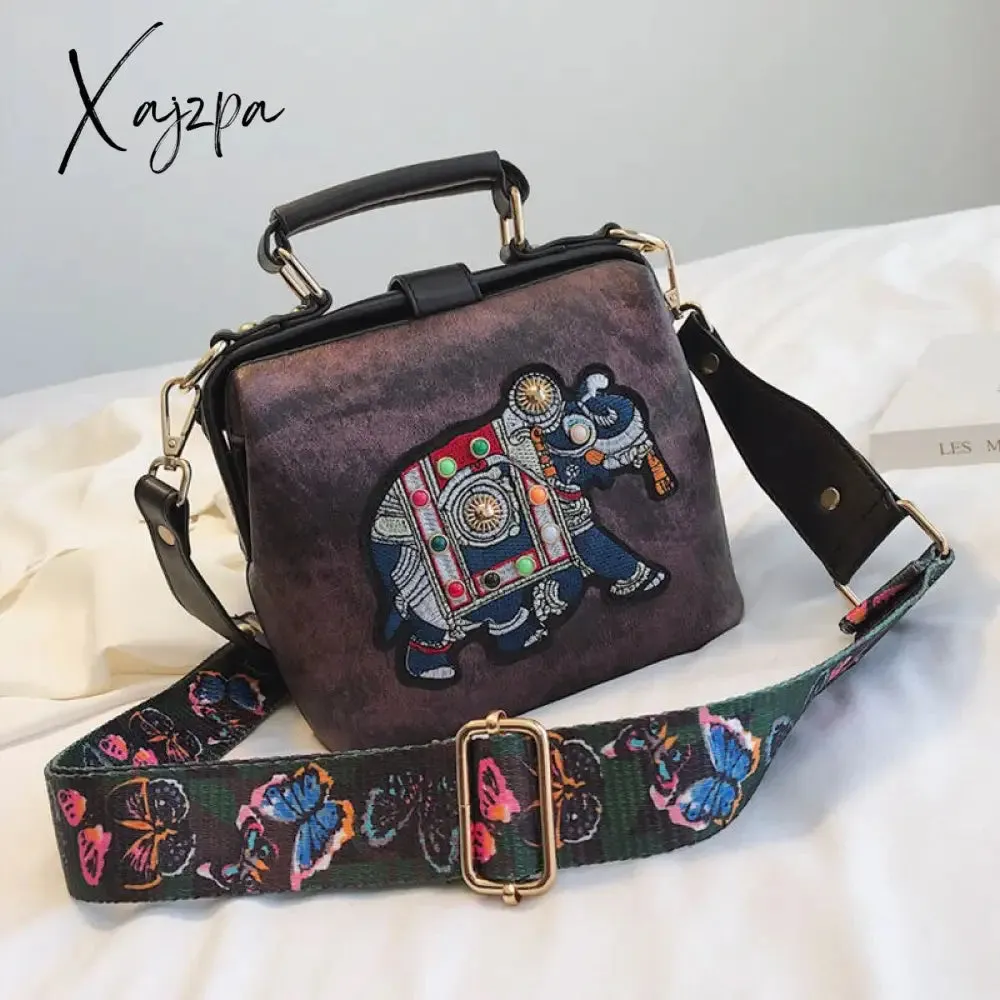 Xajzpa - Designer Luxury Brand Handbags Crossbody Bags Elephant Embroidered Bags for Women Leather Handbag Messenger Bag Purses Satchels