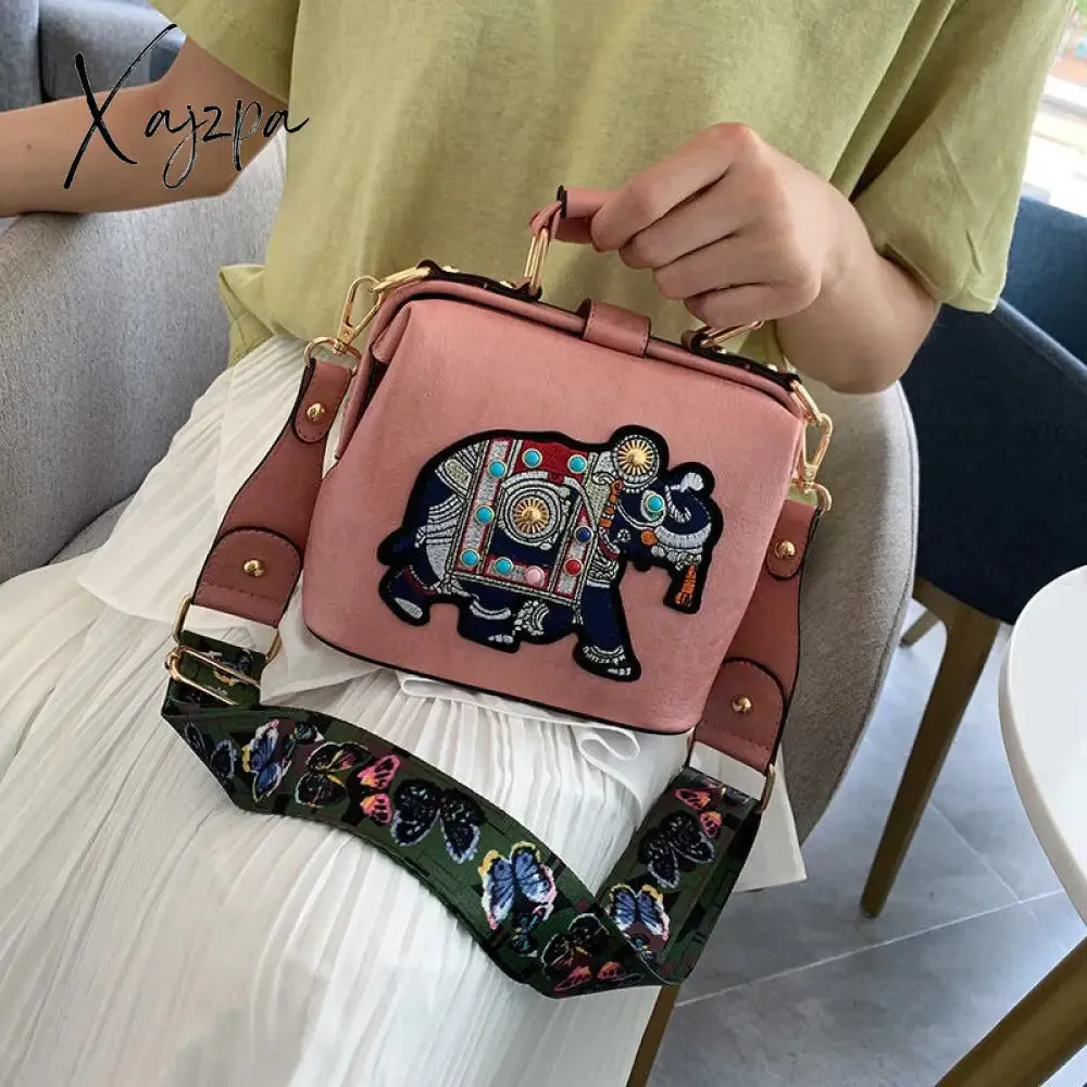 Xajzpa - Designer Luxury Brand Handbags Crossbody Bags Elephant Embroidered Bags for Women Leather Handbag Messenger Bag Purses Satchels
