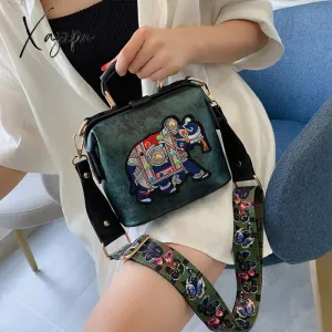 Xajzpa - Designer Luxury Brand Handbags Crossbody Bags Elephant Embroidered Bags for Women Leather Handbag Messenger Bag Purses Satchels