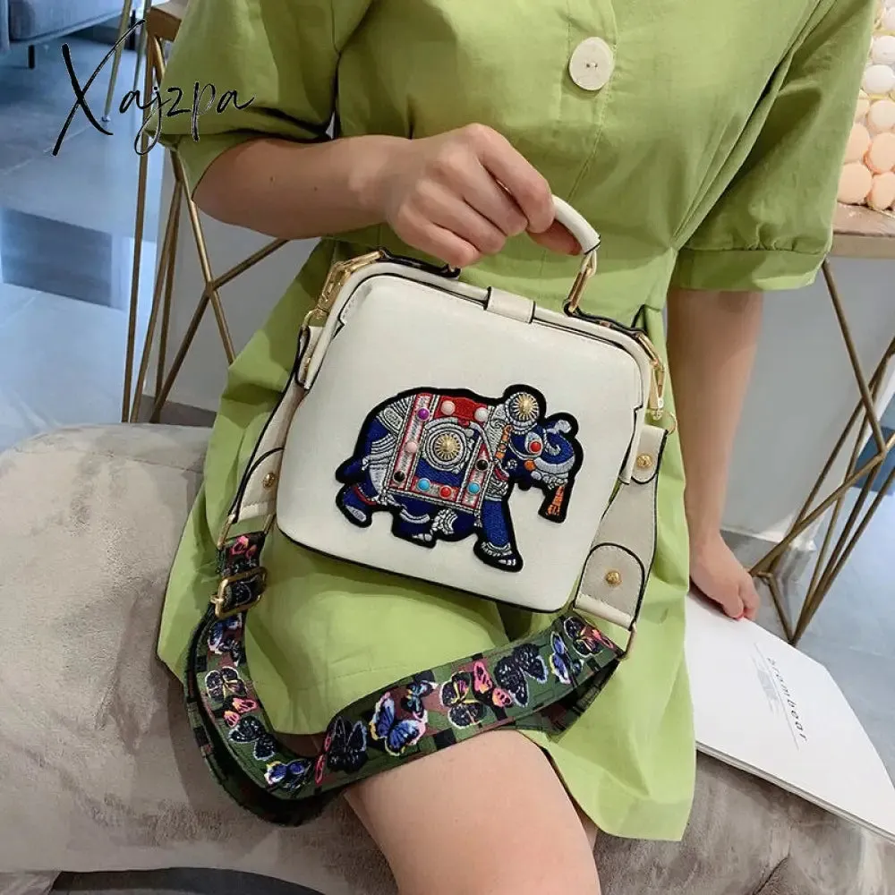 Xajzpa - Designer Luxury Brand Handbags Crossbody Bags Elephant Embroidered Bags for Women Leather Handbag Messenger Bag Purses Satchels