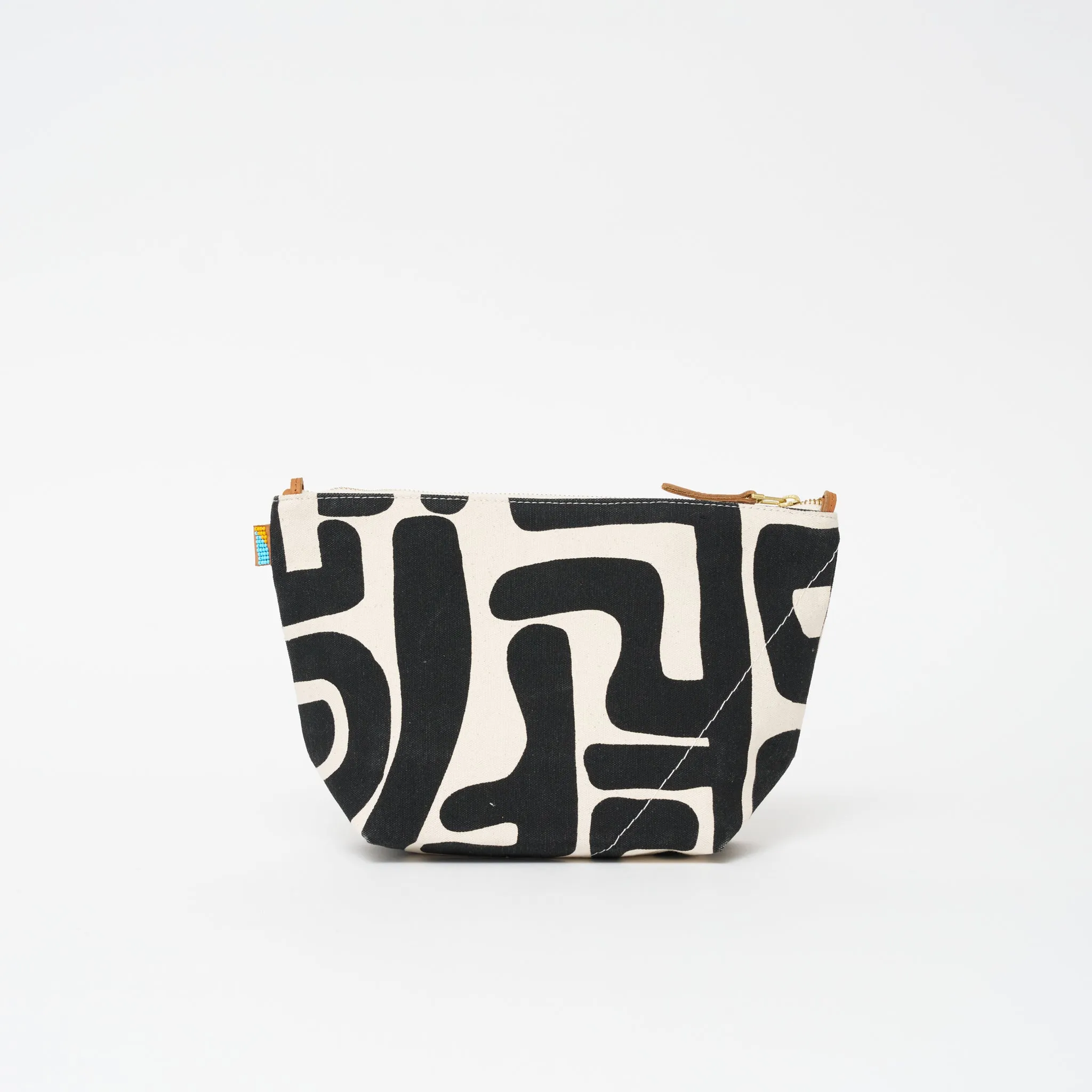 XLarge Convertible Pouch - Black Kuba with Beaded Gold Heart