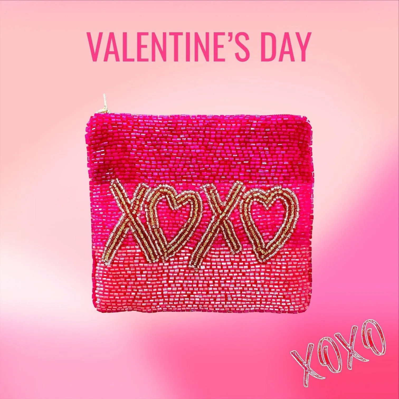 XoXo Coin Purse - Seed Beaded Coin Purse Wallet - Handmade beaded clutch insert- Gifts for her - Zippered Pouch - Valentines Day Gift