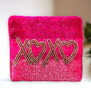 XoXo Coin Purse - Seed Beaded Coin Purse Wallet - Handmade beaded clutch insert- Gifts for her - Zippered Pouch - Valentines Day Gift