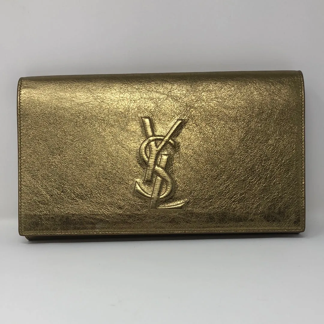 YSL Dark Gold Metallic Crackled Leather Large Clutch