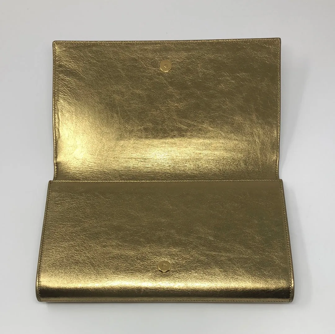 YSL Dark Gold Metallic Crackled Leather Large Clutch