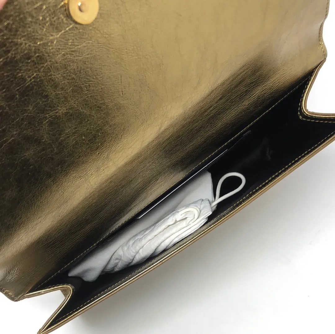 YSL Dark Gold Metallic Crackled Leather Large Clutch