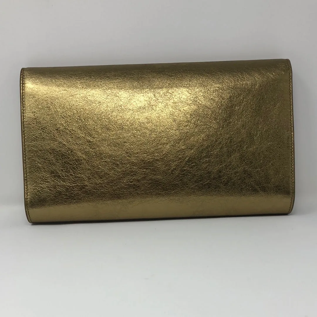 YSL Dark Gold Metallic Crackled Leather Large Clutch