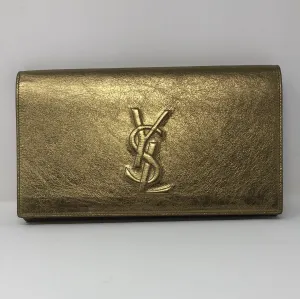 YSL Dark Gold Metallic Crackled Leather Large Clutch