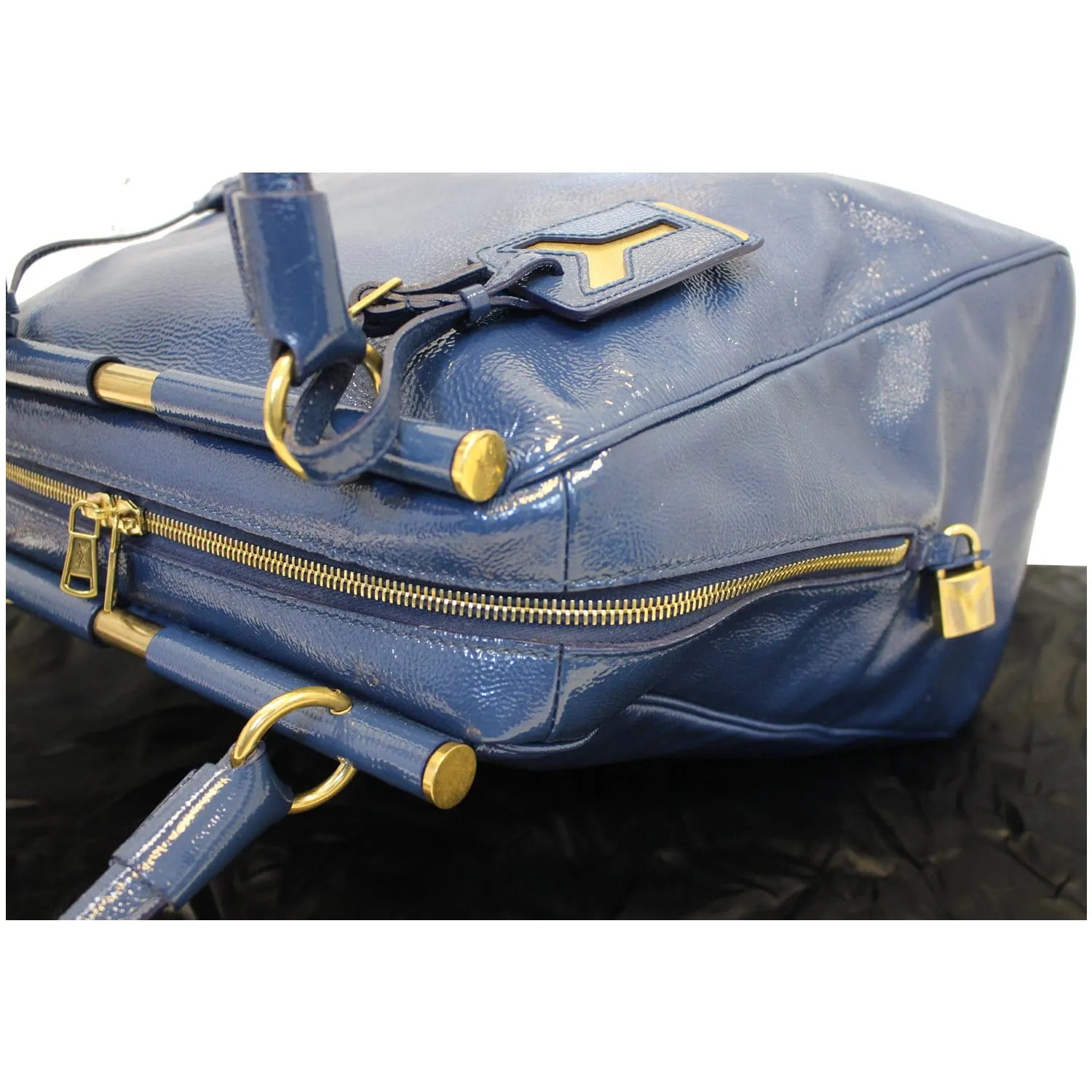 YVES SAINT LAURENT Majorelle Patent Leather Satchel Bag Blue