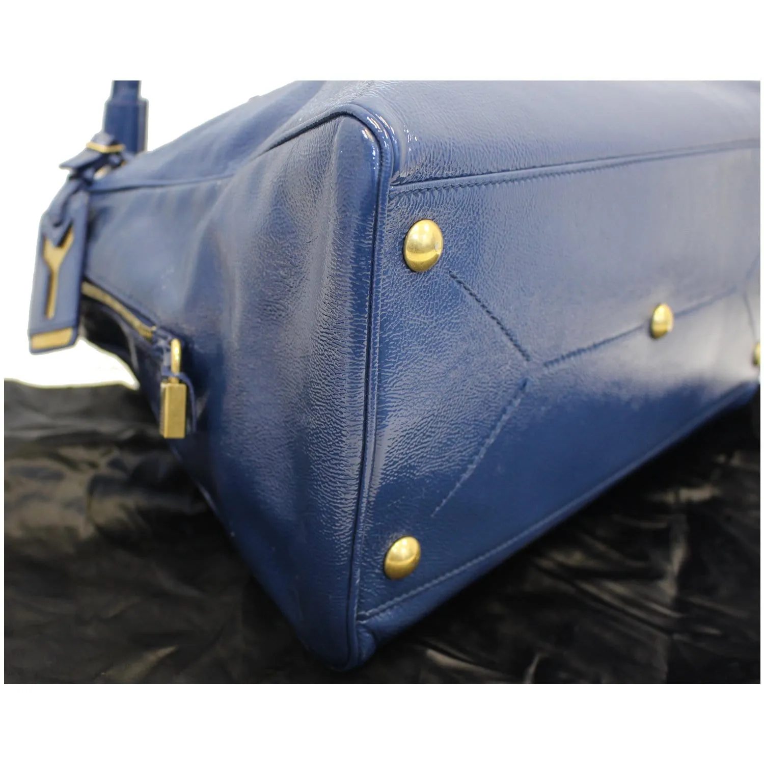 YVES SAINT LAURENT Majorelle Patent Leather Satchel Bag Blue
